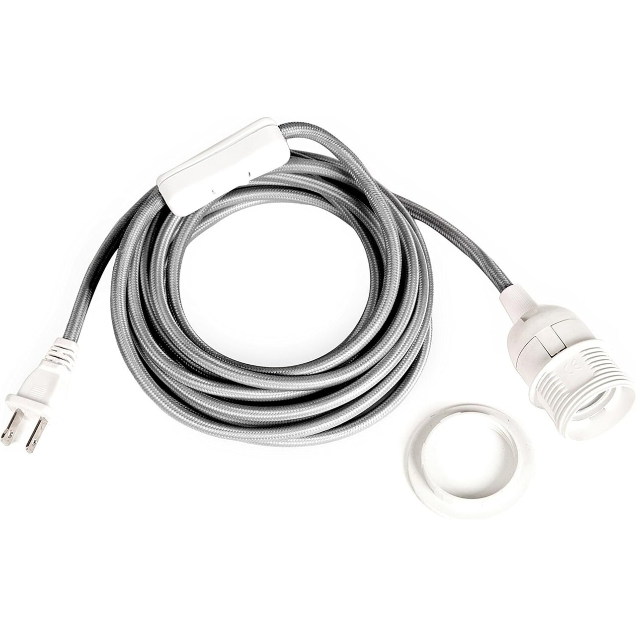 Tadpoles Hanging Pendant Swag Light Cord - Silver | UL Listed | 12 Feet Long | Simply Plug Into Outlet | Uses a Basic E-26 Light Bulb - up to 60 Watts | Ideally Use an Industrial Exposed Bulb